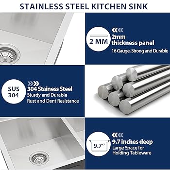 Lordear Undermount Double Kitchen Sink 32 Inch 16 Gauge